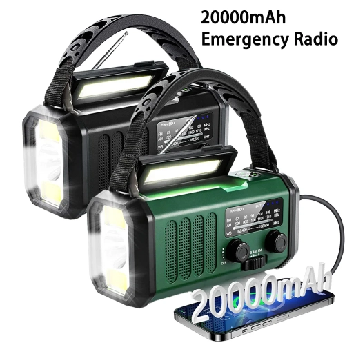 20000mAh Solar Hand Crank Generator Radio AM/FM/WB/N...