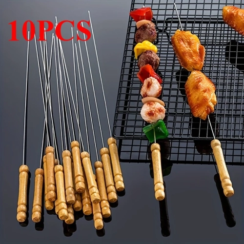 10PCS Stainless Steel Barbecue Skewer Reusable BBQ S...