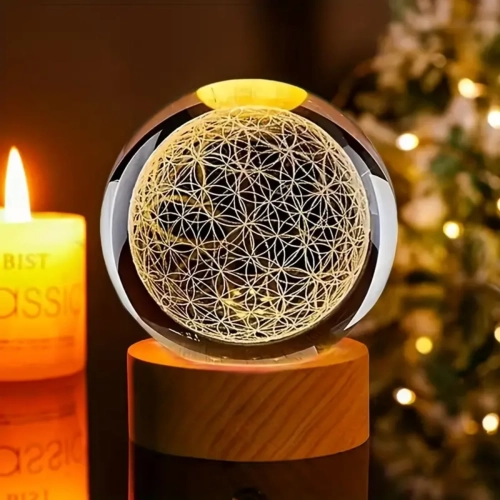 1pc,3D Flower of Life Crystal Ball with USB-powered ...