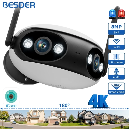 BESDER IP Camera 4K 8MP Panoramic 180° Wide View Ang...