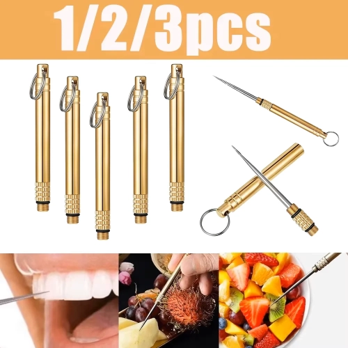 1/2/3pc Titanium Brass Toothpick Outdoor Stronger Th...