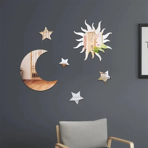 6pcs Star & Moon Combination Mirror Wall Sticker...