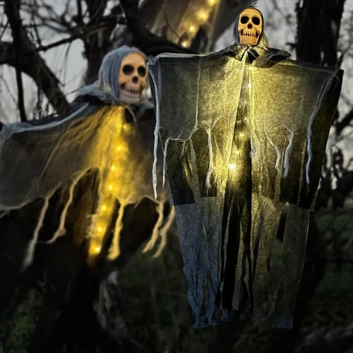 Halloween Glowing Skull Skeleton Gauze Hanging Ghost...
