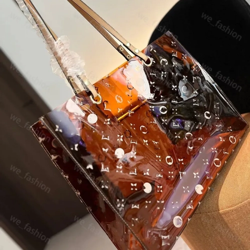 Women Transparent Tote Printing Jelly Bag Beach Bags...