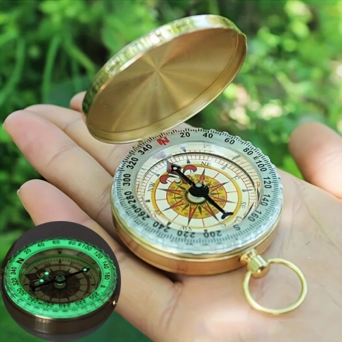 Glow-in-the-Dark Copper Survival Compass Outdoor Cam...