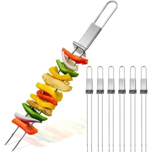 Stainless Steel BBQ Skewers Reusable BBQ Skewers wit...