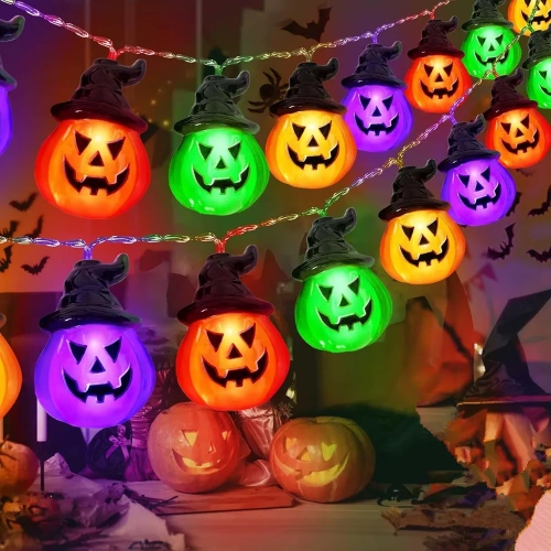 RGB Lights Pumpkin String Lights For Halloween Indoo...