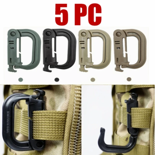 5PC Plasctic Shackle Carabiner D-ring Clip Molle Web...