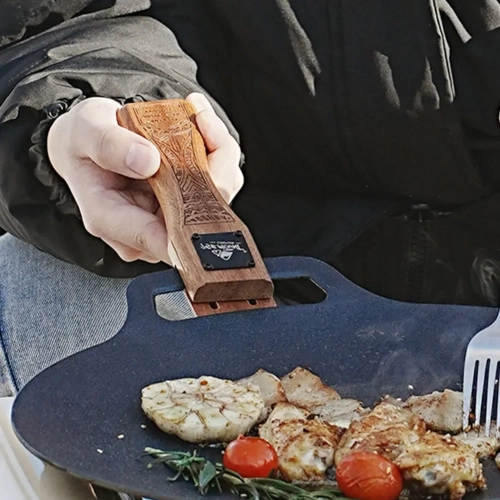 Outdoor Grill Pan Handle Anti-scald Solid Wood Handl...