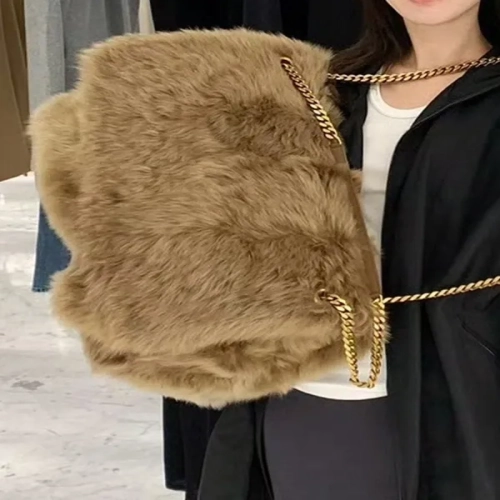 Plush Embellished Chain Shoulder and Hand Carry Big ...