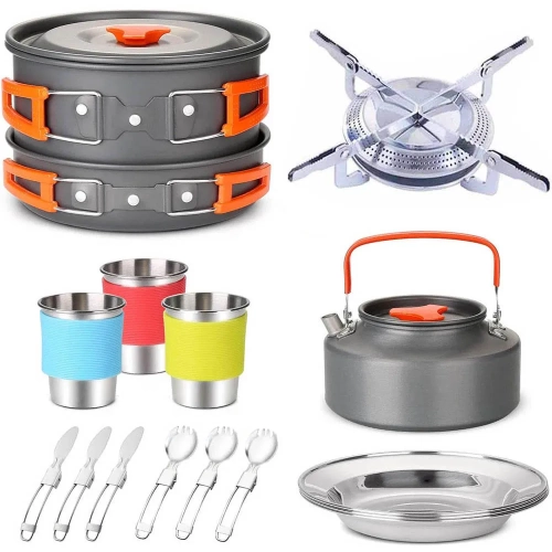 Camping Travel Equipment Tableware Cookware Kit Pots...