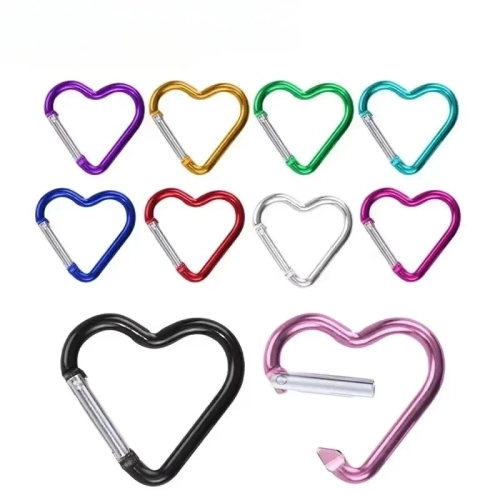 10 Pcs Heart-shaped Aluminum Carabiner Key Chain Cli...