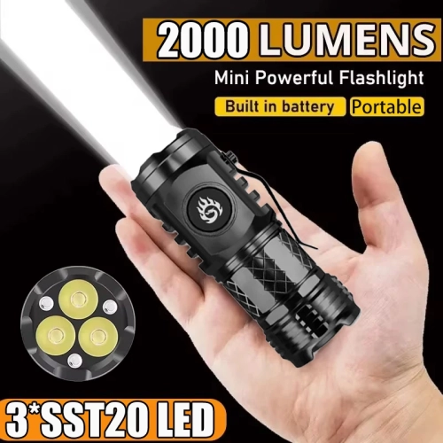 High Strong Power LED Flashlight Built-in Battery Ty...