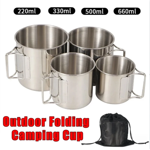 Outdoor Folding Camping Cup with Handle, Stainless S...