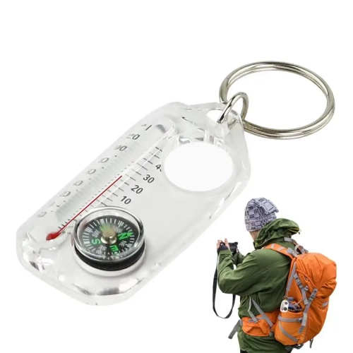 1pc Multifunction Mini Keychain Camping Compass Ther...