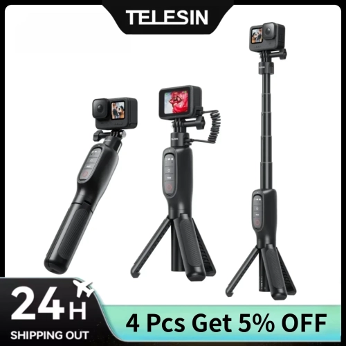 TELESIN Shorty Rechargeable Selfie Stick Tripod with...