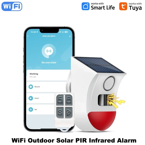 Smart Tuya WiFi Outdoor Solar PIR Infrared Alarm Wir...