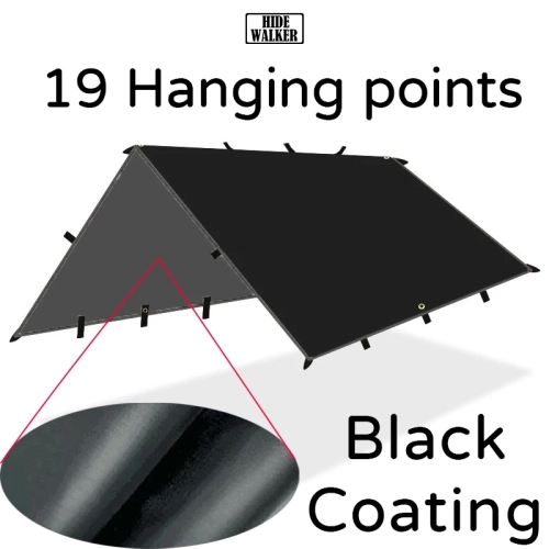 19 Hanging Points Black Coating Tarp Waterproof Blac...