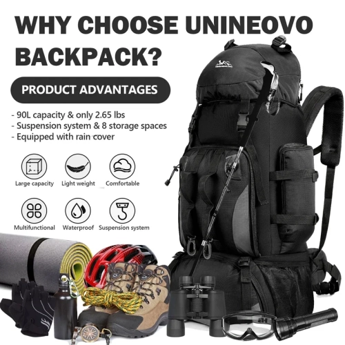 90L Waterproof Hiking Backpack Camping Trekking Ruck...