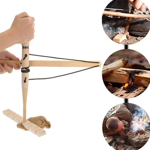 Drill Wood Make Fire Bow Kit Survival Camping Outdoo...