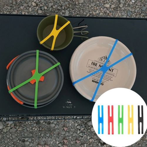 5PC Outdoor Camping Tableware Storage Silicone Strap...