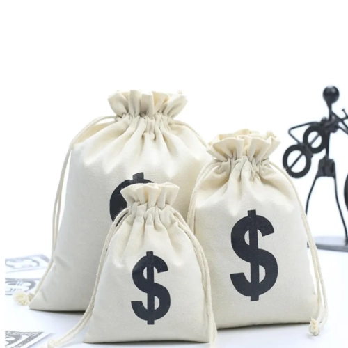 Payment Link Drawstring Storage Bag White Canvas Bag...