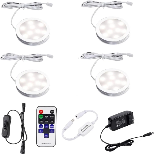 4 Pack LED Puck Lights with Remote, Under Cabinet Ki...