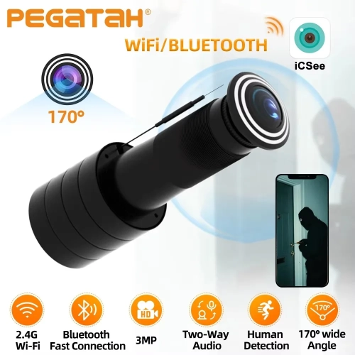 ICSEE 3MP HD Peephole WiFi Camera 170° Wide-angle Do...