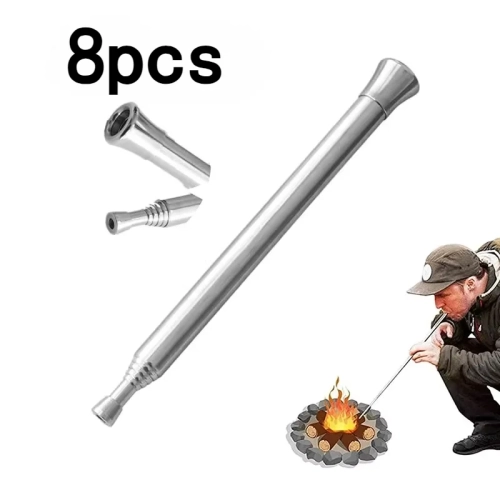 8pcs Fire Blow Pipe Telescopic Camping Blow Fire Tub...