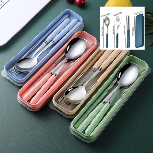 3Pieces Washable And Reusable Chopsticks Spoons Fork...