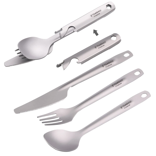 Tomshoo 4-in-1 Titanium Flatware Cutlery Set Lightwe...