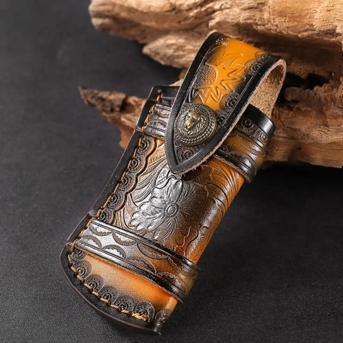 Brown Fold Knife Two Layer Cowhide Outdoor Carry Bag...