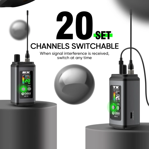 Debra EST-12 UHF Dual-Channel Wireless IEM System, 5...