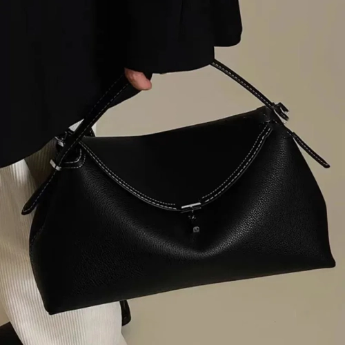 womens cowhide metal lock pebble handbag versatile f...