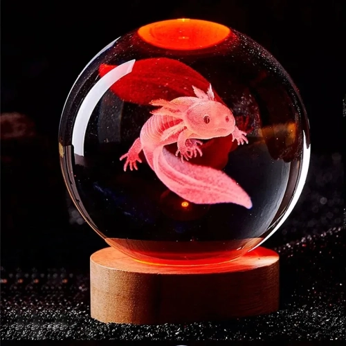3D Axolotl Laser Engraved Crystal Ball Coloured Nigh...