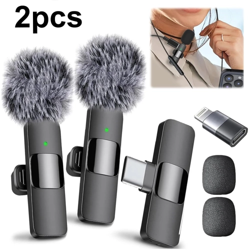 2 In 1 Wireless Lavalier Microphone Type-C Charging ...
