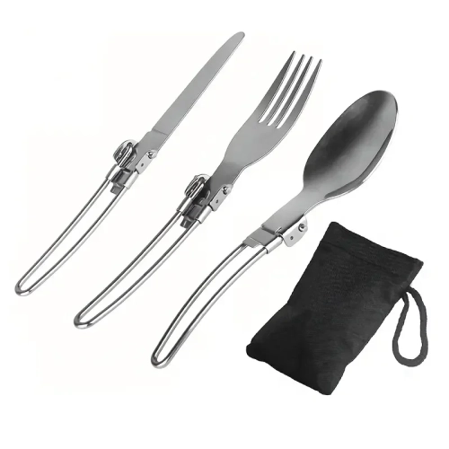 3 piece Foldable Stainless Steel Camping Utensil Set...