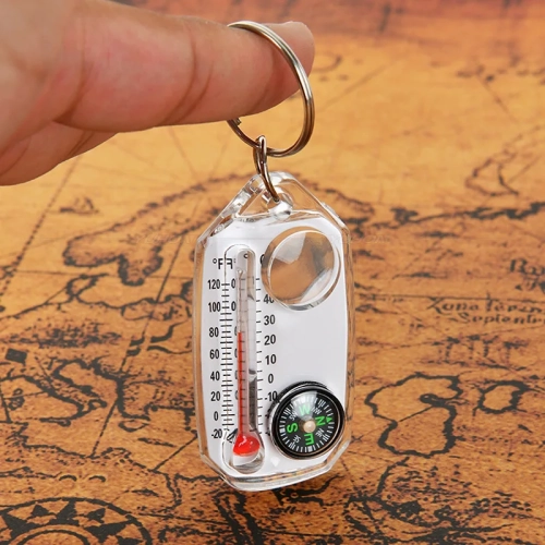 3-in-1 Keychain Thermometer Compass Magnifying Glass...