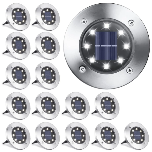 Solar Ground Lights Outdoor 8 LED Solar Disk Lights ...