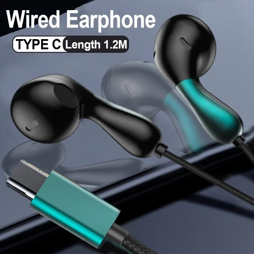 Type C Headset Stereo Music Wired Headphones With MI...