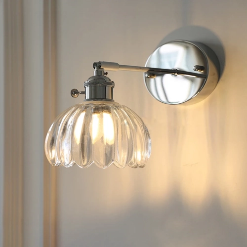 Chrome Stylish Iron Art Glass Flower Wall Sconce wit...