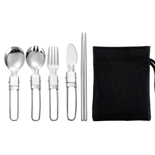 Travel Set with Mesh Bag 5pcs Stainless Steel Cutler...
