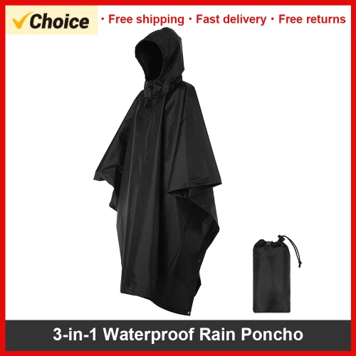 3-in-1 Waterproof Rain Poncho Lightweight Hooded Rai...