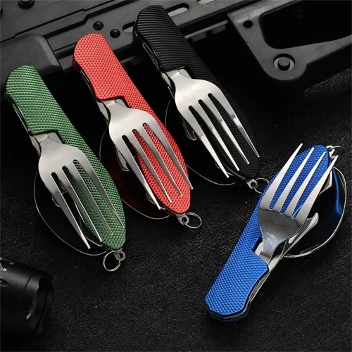 4-in-1 Stainless Steel Cutlery Set - Foldable Knife,...