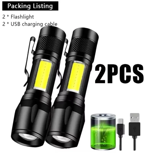 COB+XPE Mini LED Camping Flashlight Portable USB Rec...