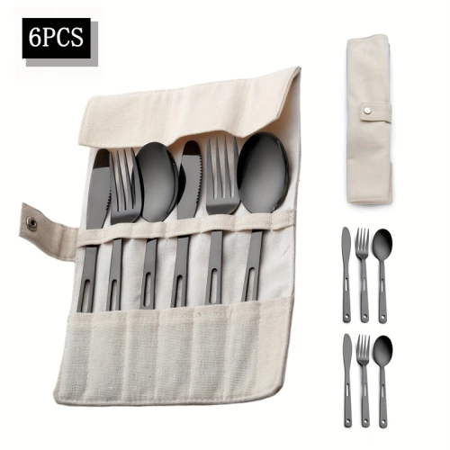 6PCS Stainless Steel Camping Cutlery Set Portable Tr...