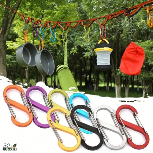 8pcs Colorful S Type Aluminum Alloy Carabiner With L...