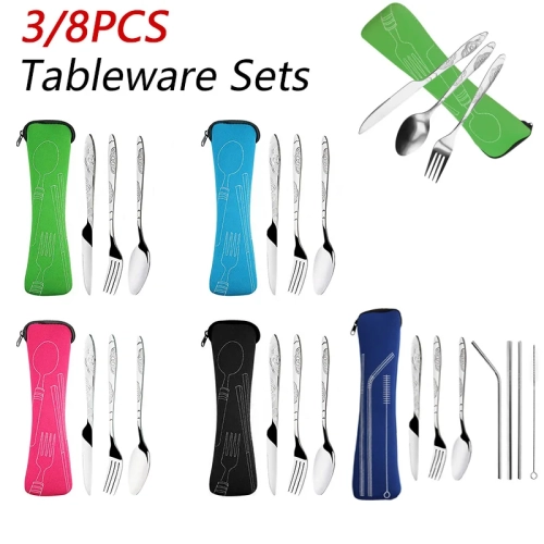 3/8Pcs/Set Stainless Steel Fork Spoon Cutlery Set St...