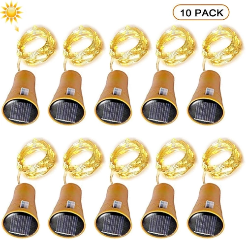10/20LEDs Solar Wine Bottle String Light Solar Coppe...