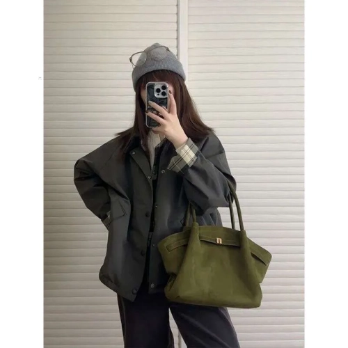 Large Capacity Olive Green Niche Handbag Tote New Au...